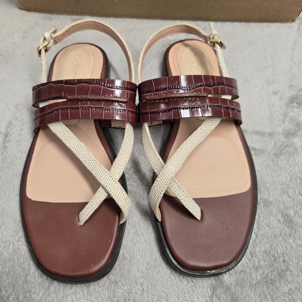 Cole Haan Grand 360 Womens 7.5 B Burgundy Croc Embossed Leather Sandals W35985